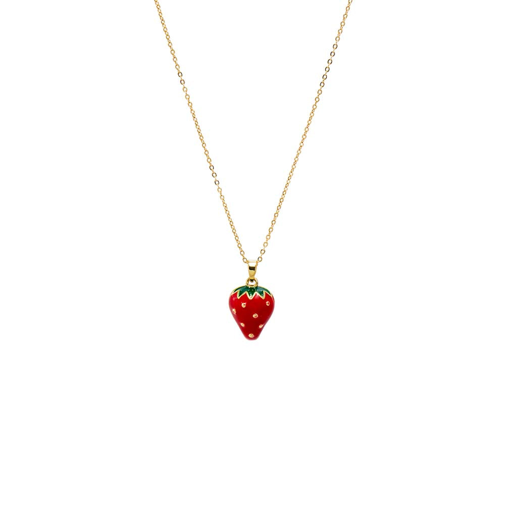 Red Red Enamel Strawberry Pendant Necklace - Adina's Jewels