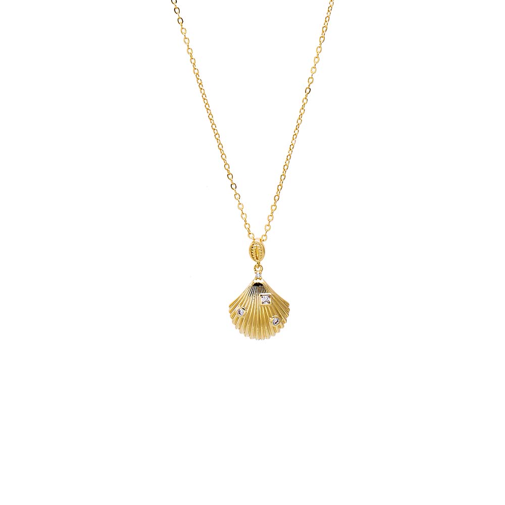 Gold CZ Shell Drop Necklace - Adina's Jewels