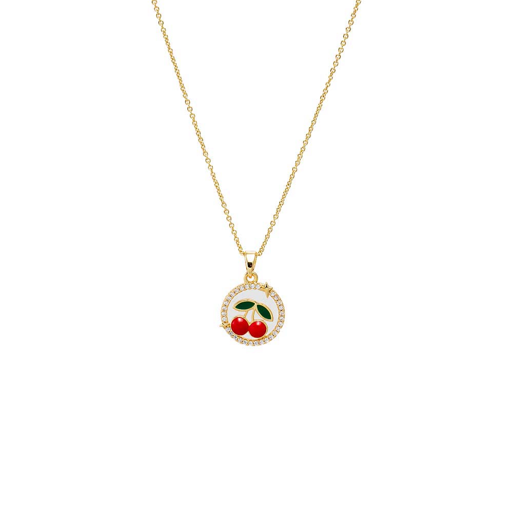 Red Red & Green Enamel Cherry Cutout Disc Necklace - Adina's Jewels