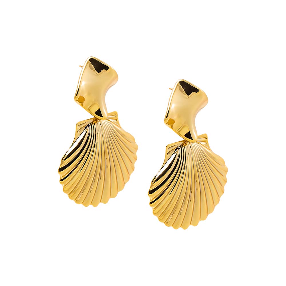 Gold Sculpted Shell Drop Earrings - Adina's Jewels