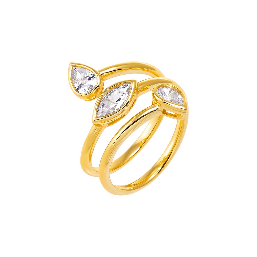 Gold / 6 Multi Shape CZ Bezel Wrap Coil Ring - Adina's Jewels