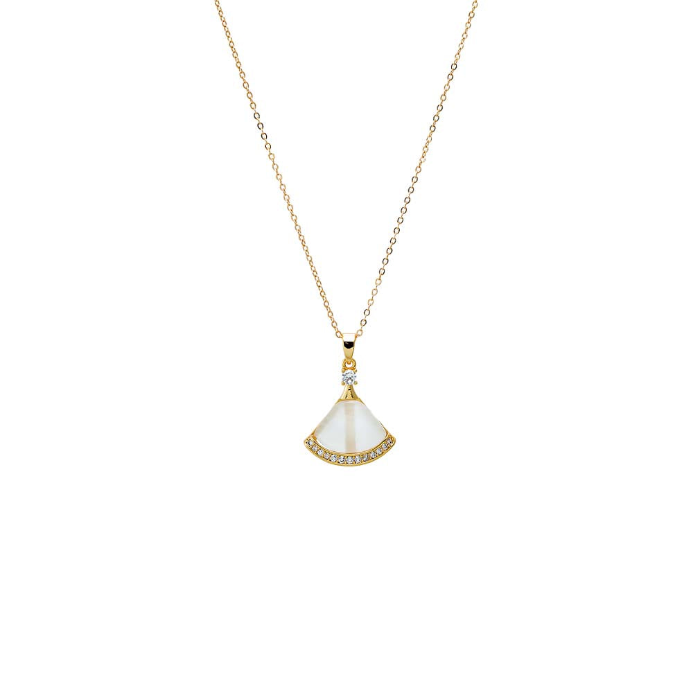 Mother of Pearl Pave & Mother Of Pearl Fan Shell Pendant Necklace - Adina's Jewels
