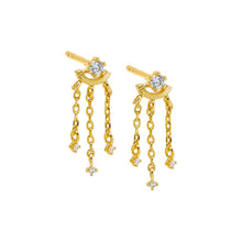 Gold CZ Triple Chain Drop Stud Earring - Adina's Jewels