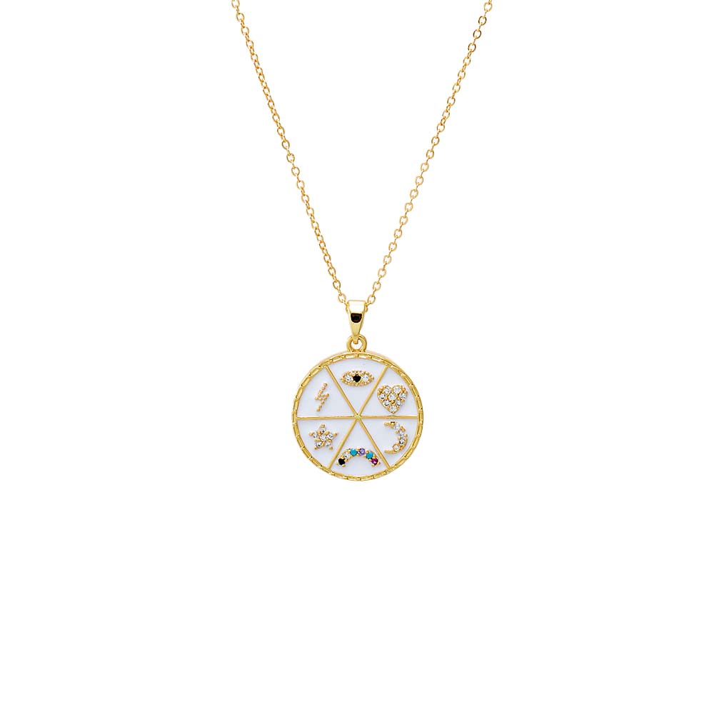 White Pave Multi Charm Coin Pendant Necklace - Adina's Jewels