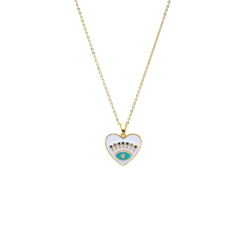 Colored Enamel Evil Eye Heart Pendant Necklace | Multi-Color