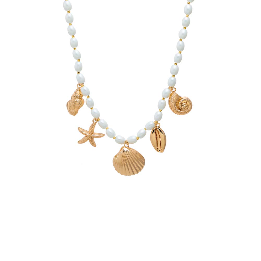 Pearl White Pearl Ocean Charm Necklace - Adina's Jewels