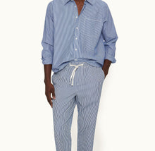 Grasmoor Stripe Relaxed Fit Classic Collar Washed Cotton Shirt Woven | Blueberry/White Stripe