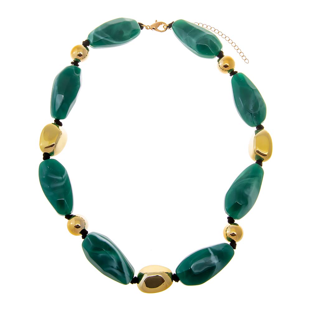 Chunky Green & Gold Bead Necklace - Adina's Jewels