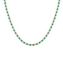 Lab Grown White Sapphire and Green Emerald Alternating Tennis Necklace Vermeil Yellow Gold 16in First