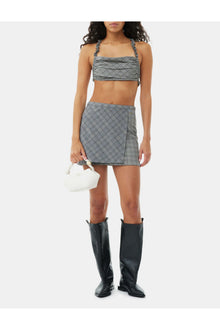Grey Checkered Mix Ruched Top | Frost Gray