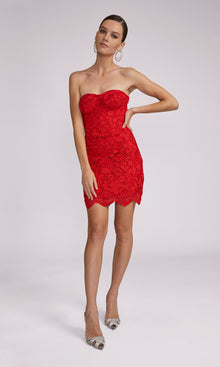 Kim Lace Bustier Mini Dress | Red