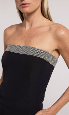 Chelsea Crystal Embellished Crepe Jumpsuit | Black/Clear