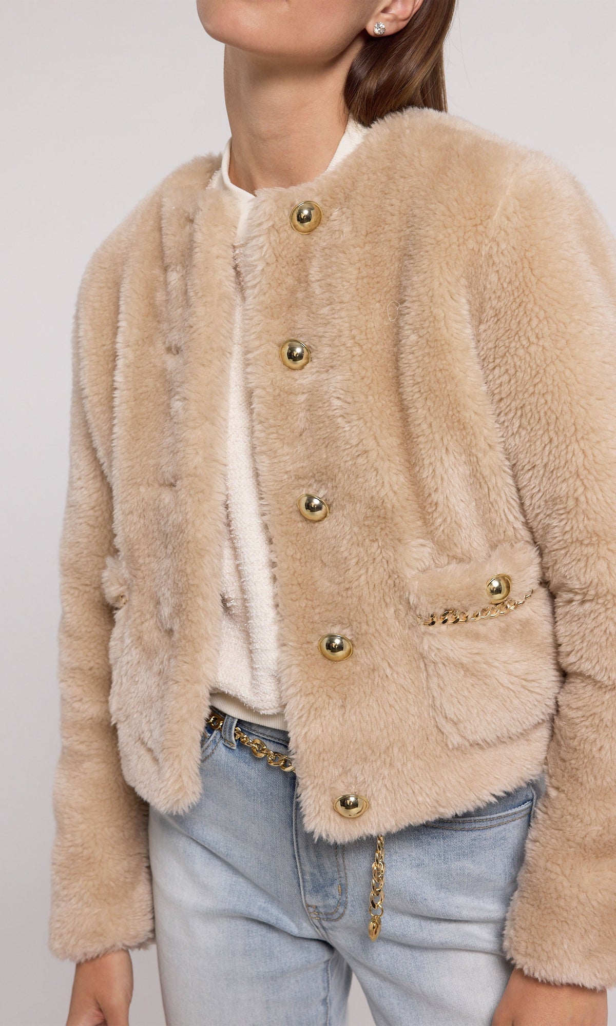 Jen Faux Lamb Fur Jacket | Truffle