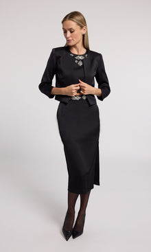 Kori Crystal Embellished Satin Skirt | Black/Clear