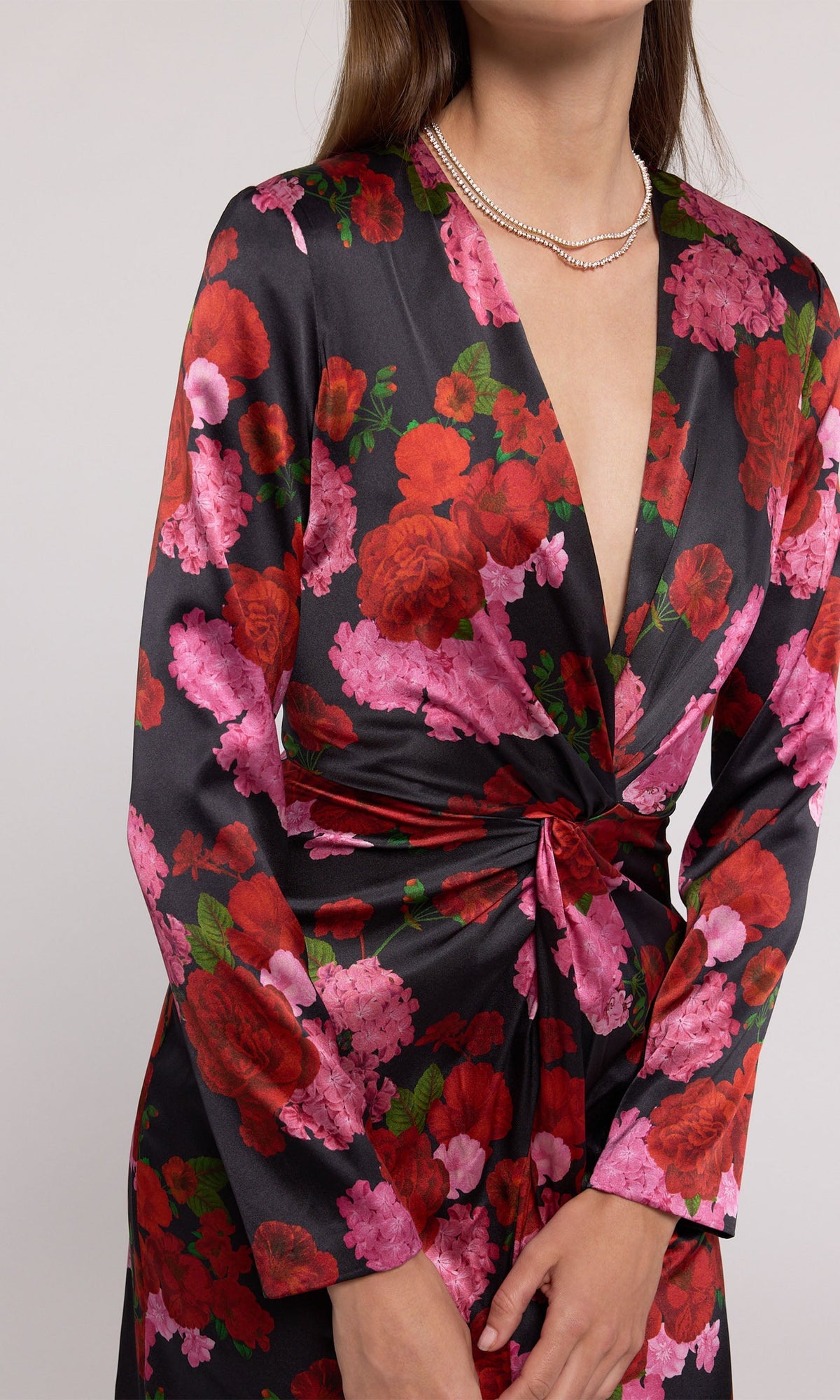 Silvanna Floral Satin Dress | Floral Fantasy Red