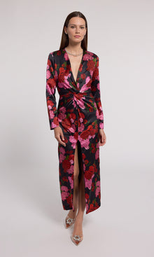 Silvanna Floral Satin Dress | Floral Fantasy Red