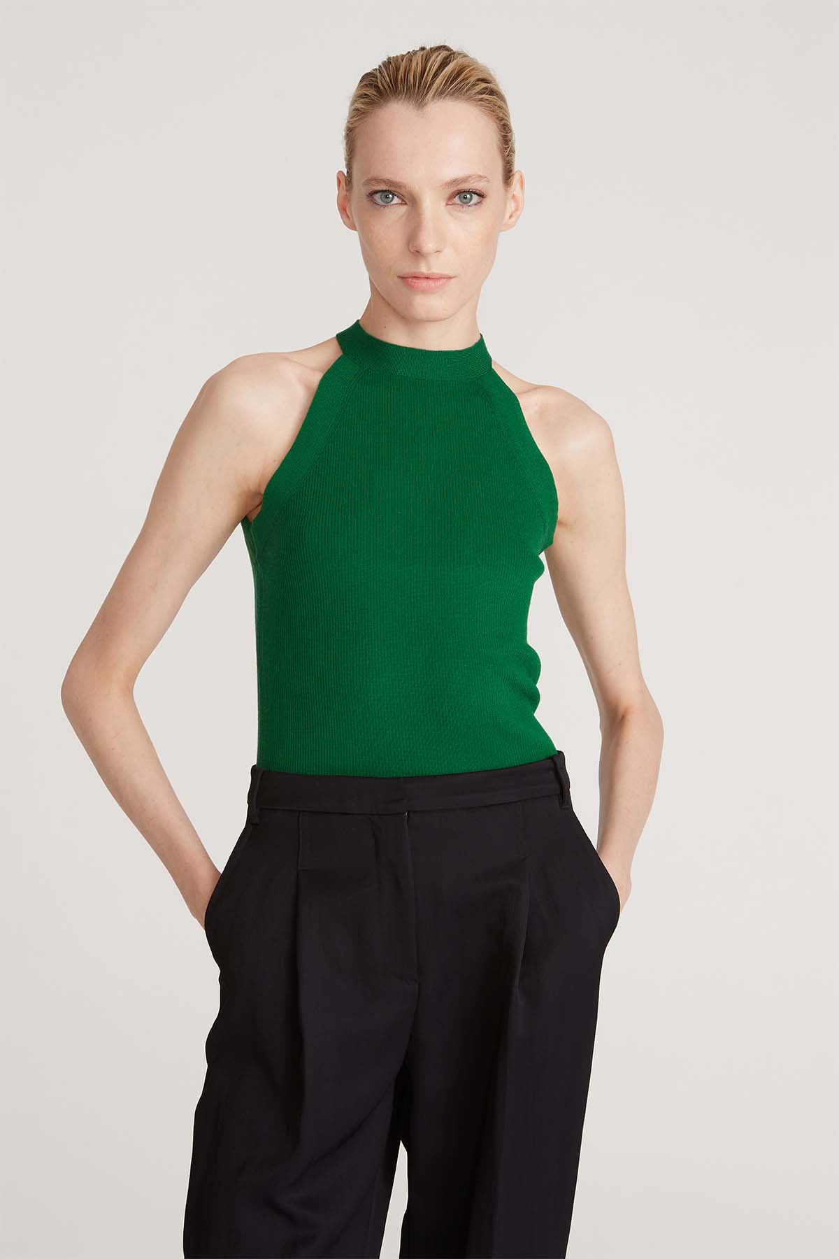Halston | Bailey Merino Wool Halter Knit Jade | Jade