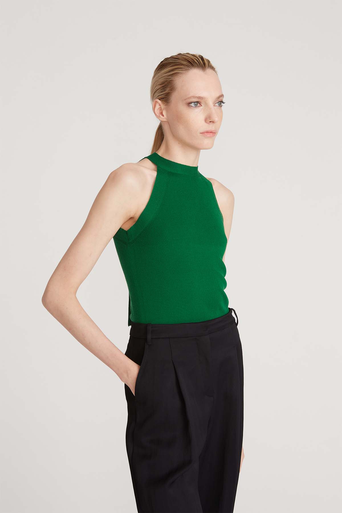 Halston | Bailey Merino Wool Halter Knit Jade | Jade