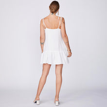 Back View of Model wearing the Gauze Sleeveless Easy Dress in White