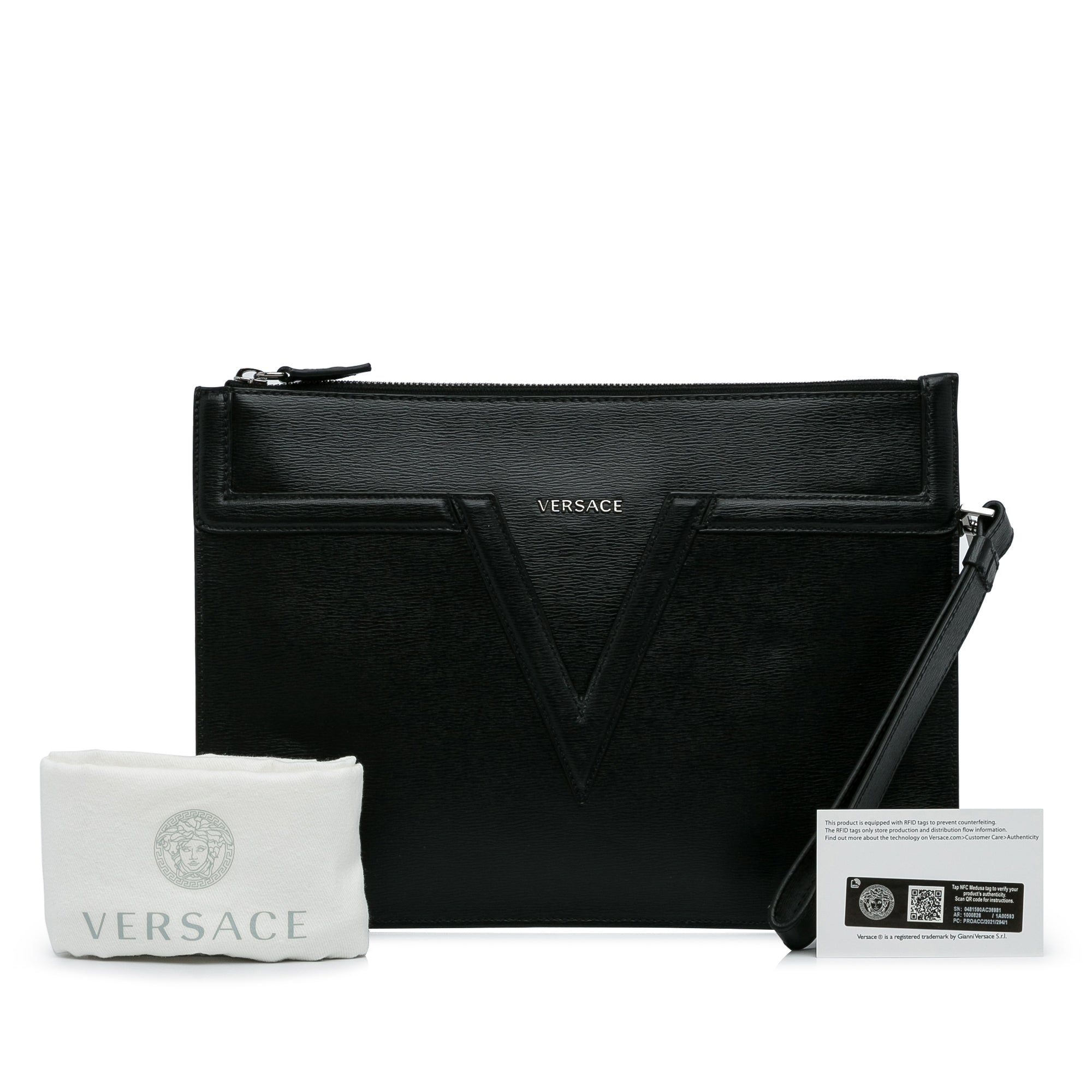 Versace Pre-Owned V Logo Leather Clutch | Women | Black