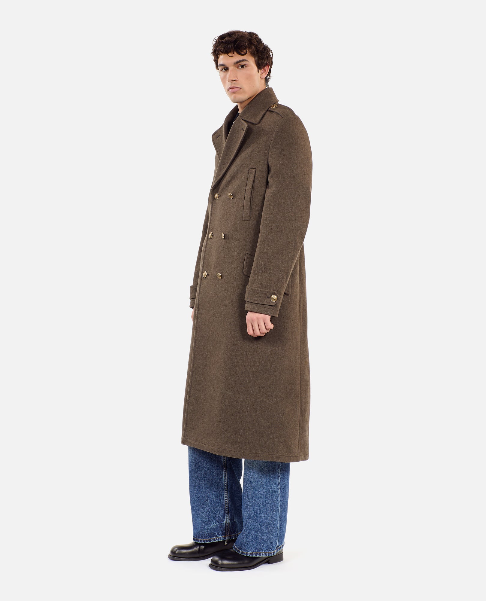 Long Officer-Style Coat | Men | Khaki