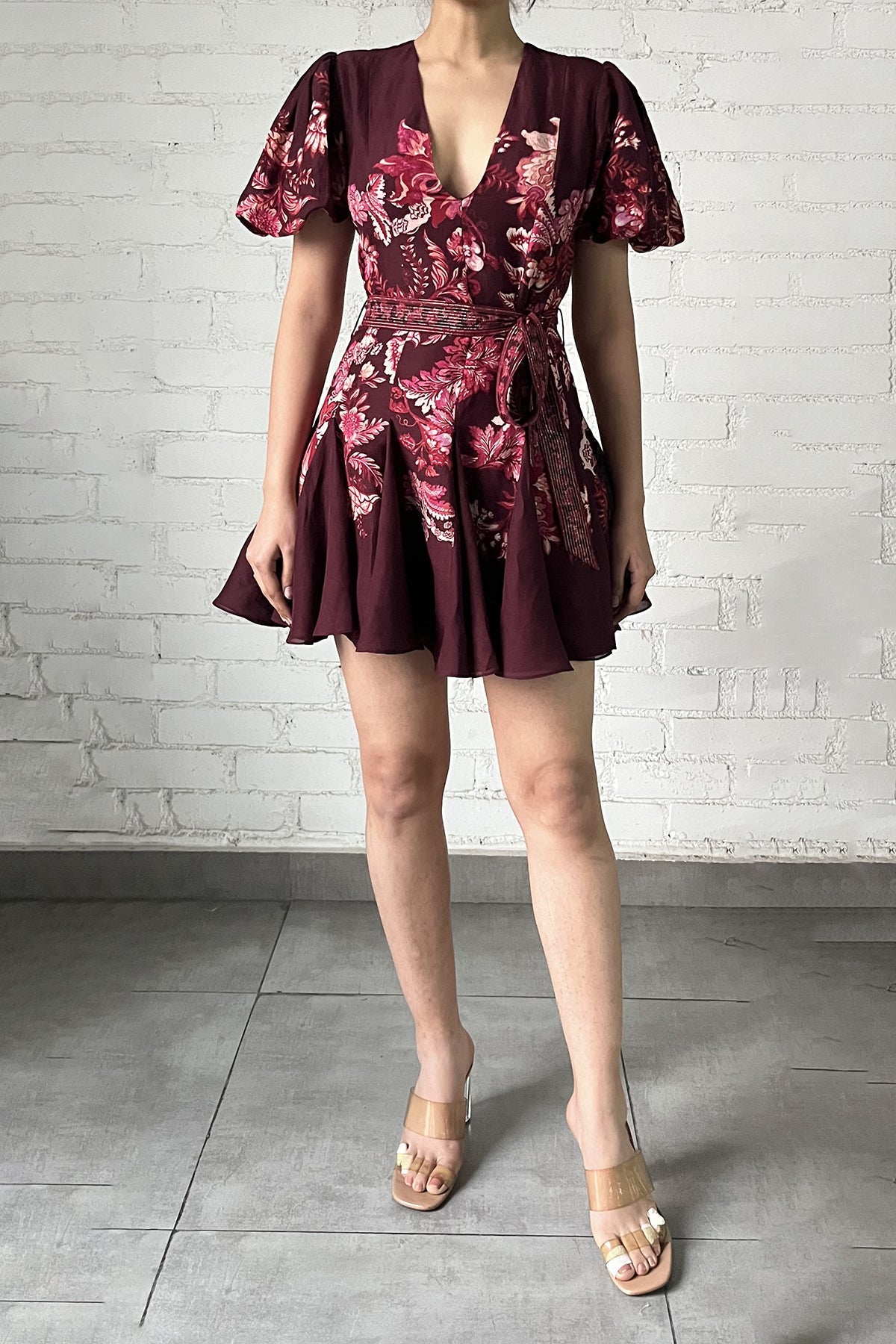 Short Dress With Belt | Red/Beige
