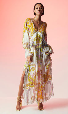 Hemant And Nandita | Agra Viscose Crepe Geometrical Jacquard Kaftan | Off White