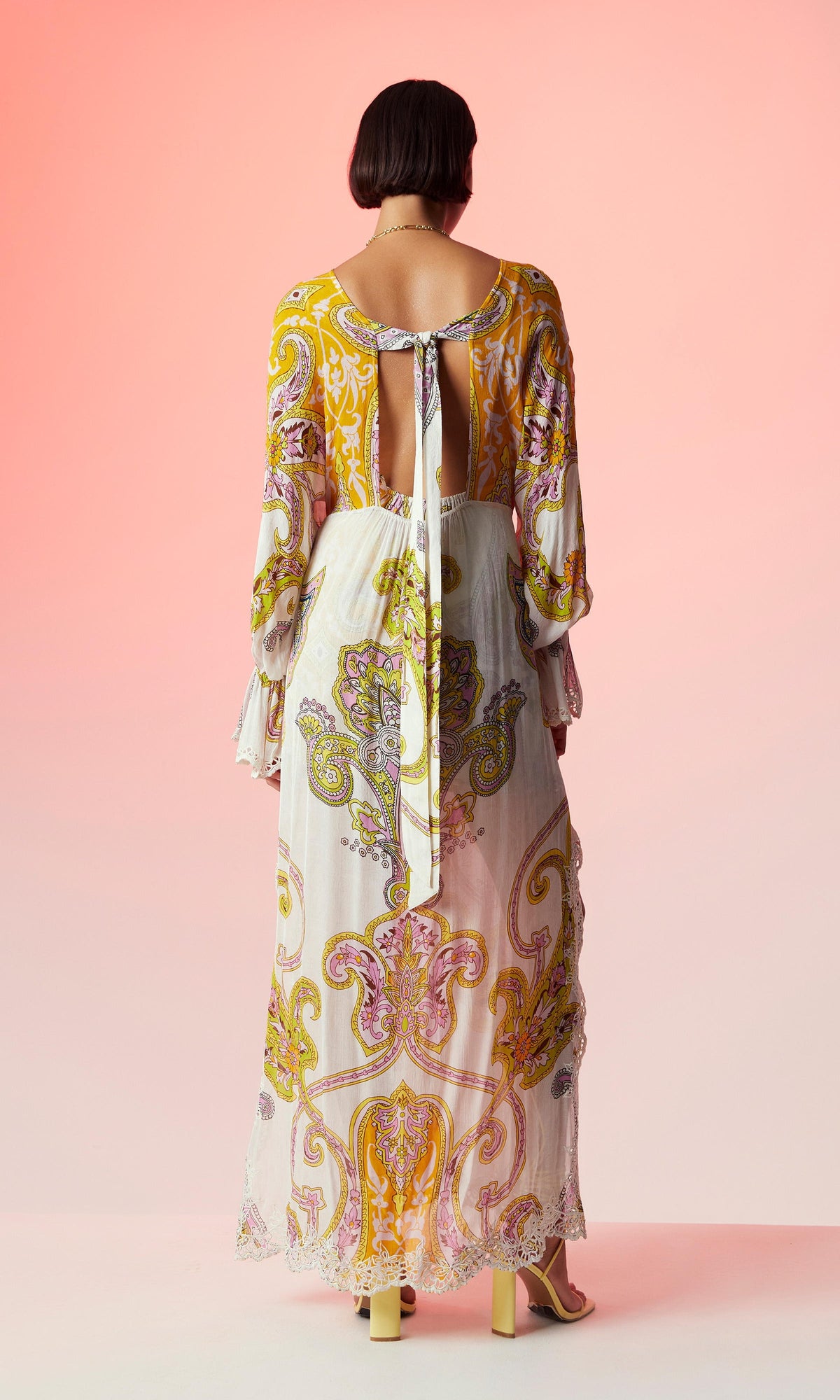 Hemant And Nandita | Agra Viscose Crepe Geometrical Jacquard Kaftan | Off White