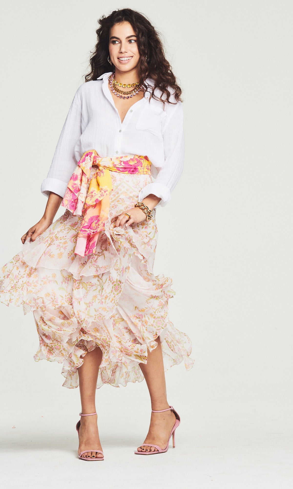 Hemant And Nandita | Aira Viscose Georgette Long Skirt | SP23 | Off White