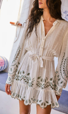 Hemant And Nandita | Alya Cotton Slub Short Dress With Belt | Off White