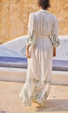 Hemant And Nandita | Alya Cotton Slub Long Dress With Buckle Belt And Slip | Off White