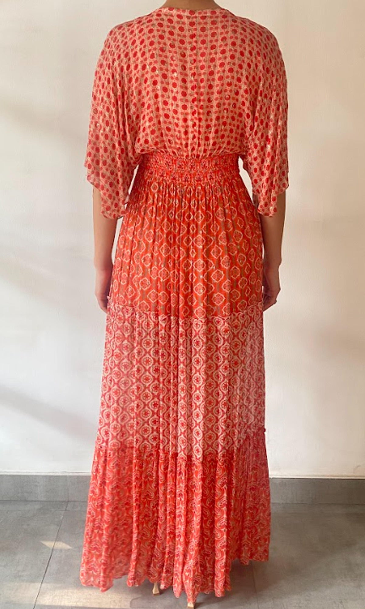 Hemant And Nandita | Anam Viscose Georgette Lurex Dobby Long Dress | Orange