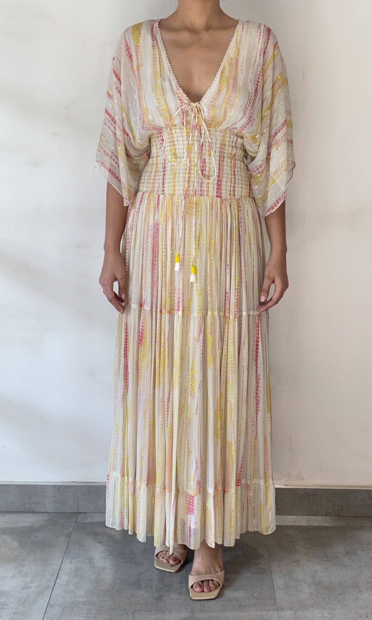 Hemant And Nandita | Ann Viscose Georgette Kaftan | White Multi