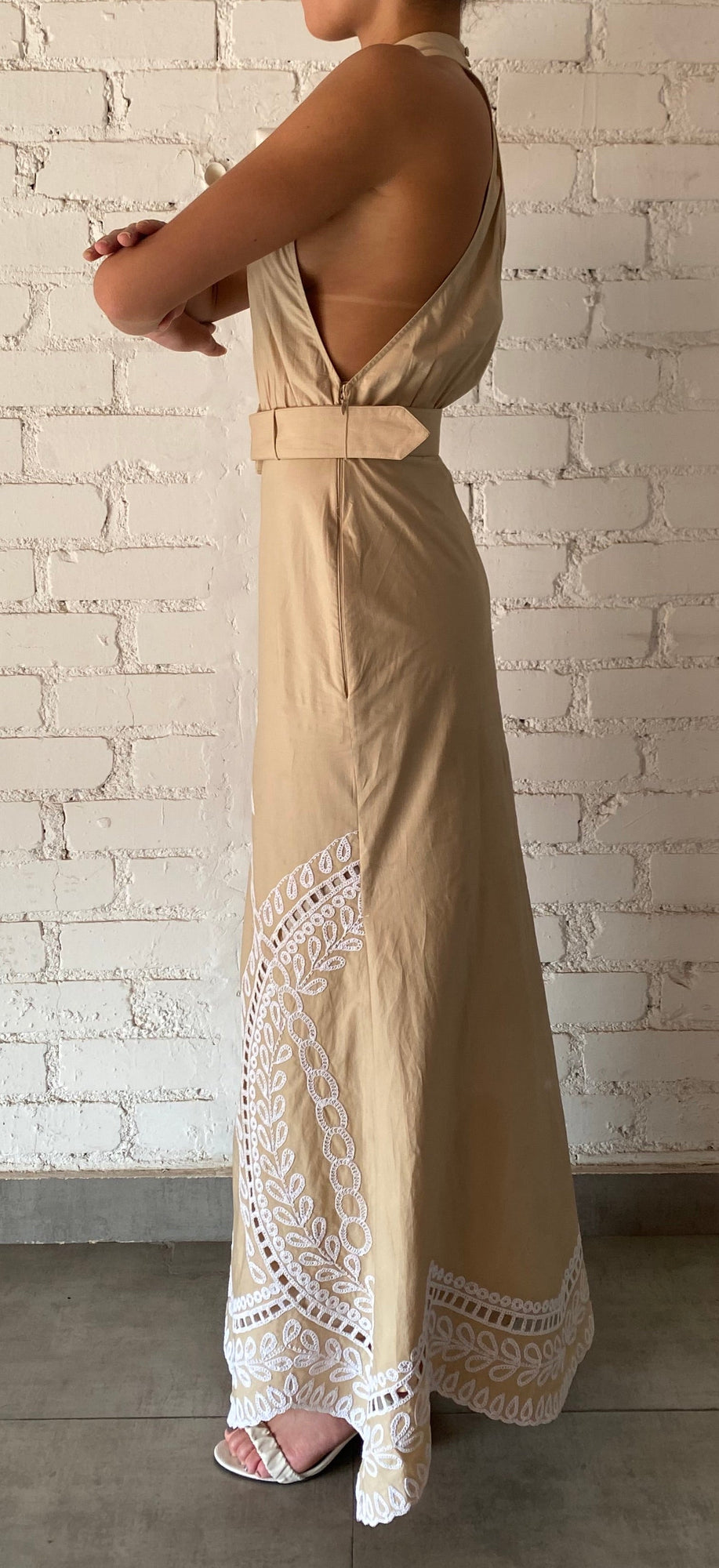 Long Dress With Buckle Belt | Beige