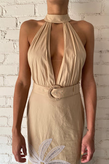 Long Dress With Buckle Belt | Beige