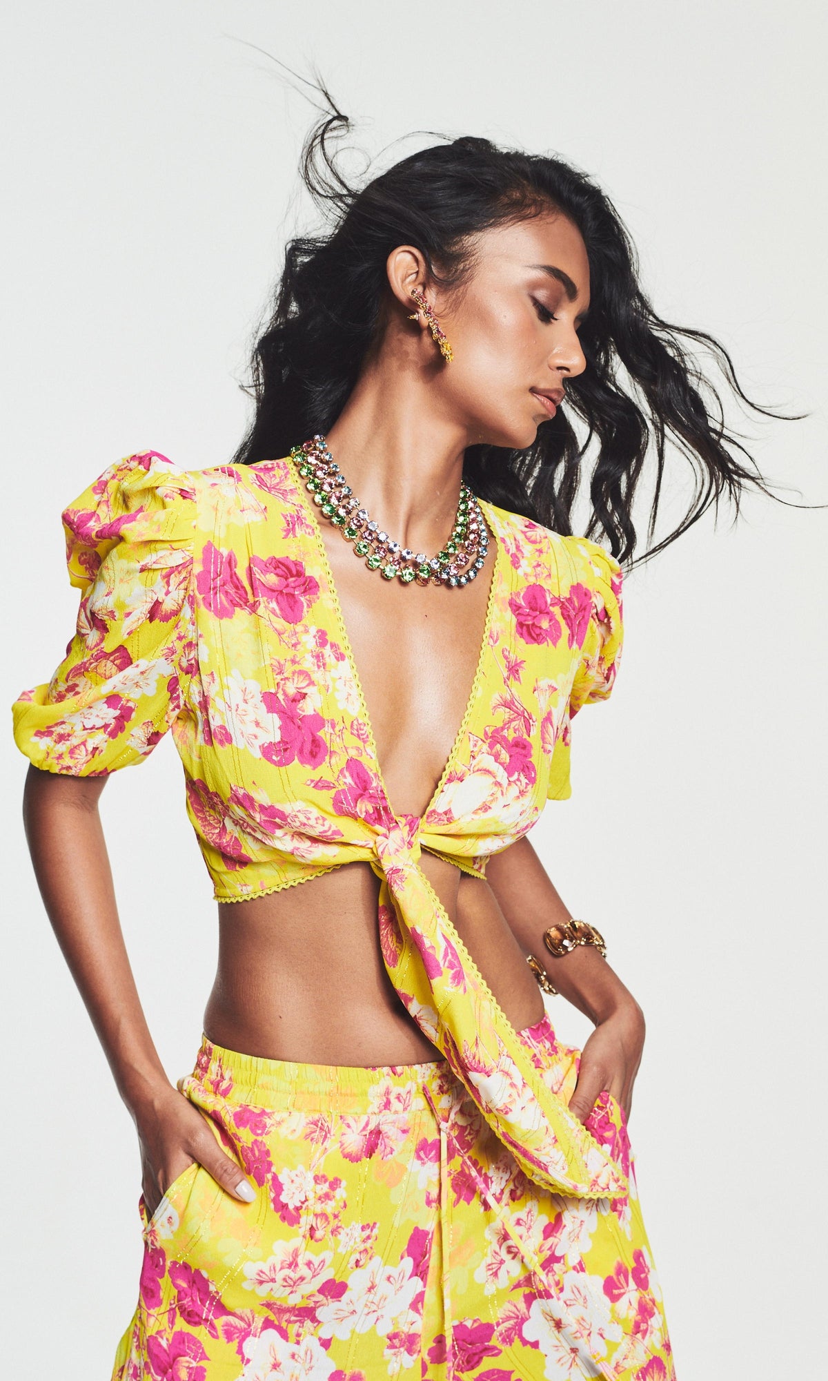 Hemant And Nandita | Auril Viscose Crepe Striped Lurex Pants | Yellow