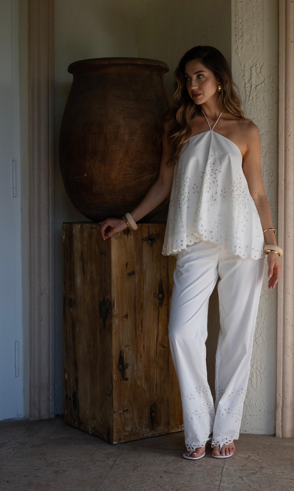 Hemant And Nandita | Bagh Cotton Straight Pants | White