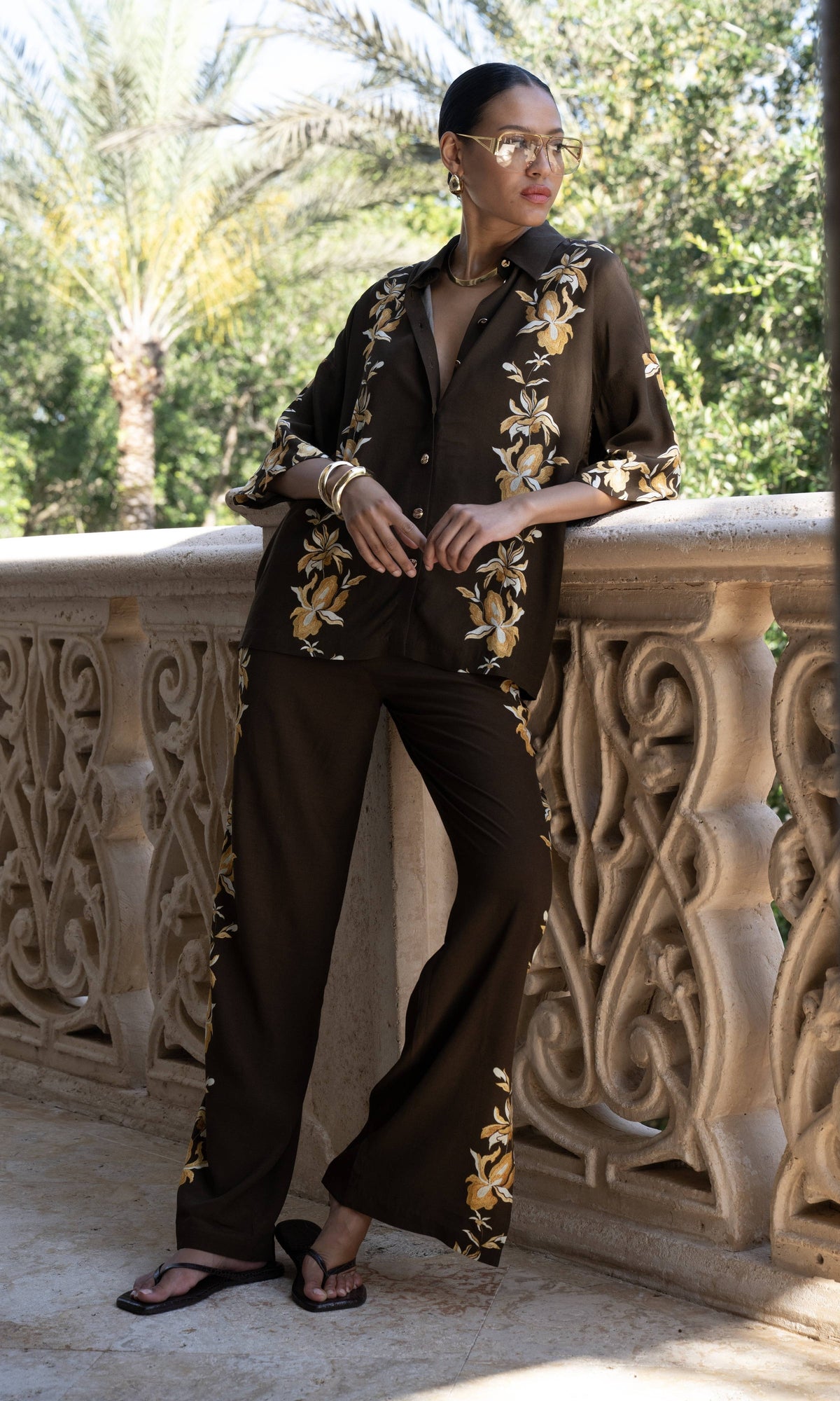 Hemant And Nandita | Bota Viscose Heavy Crepe Pants With Slit | Brown