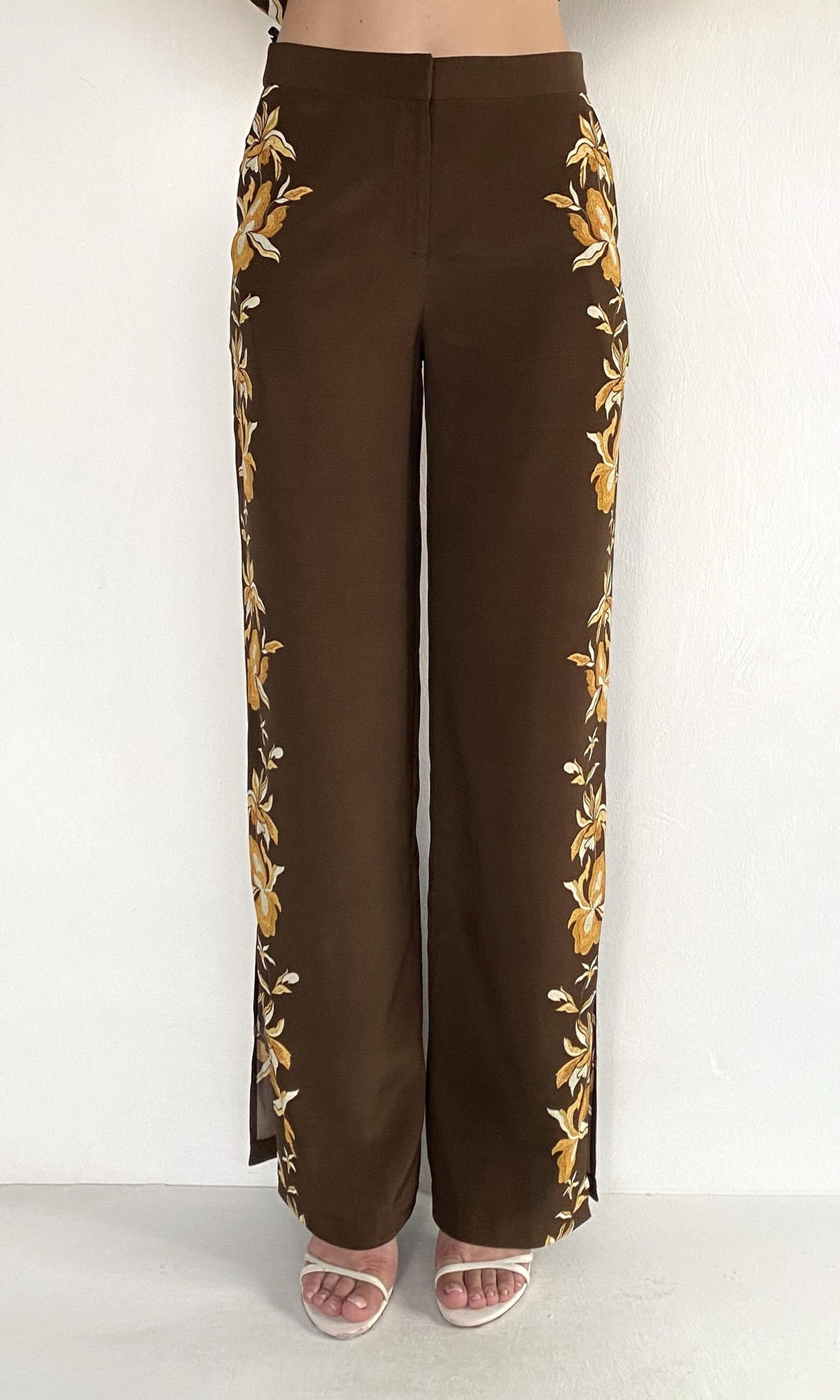 Hemant And Nandita | Bota Viscose Heavy Crepe Pants With Slit | Brown
