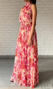 Hemant And Nandita | Dali Viscose Crinkle Chiffon Long Dress | Pink
