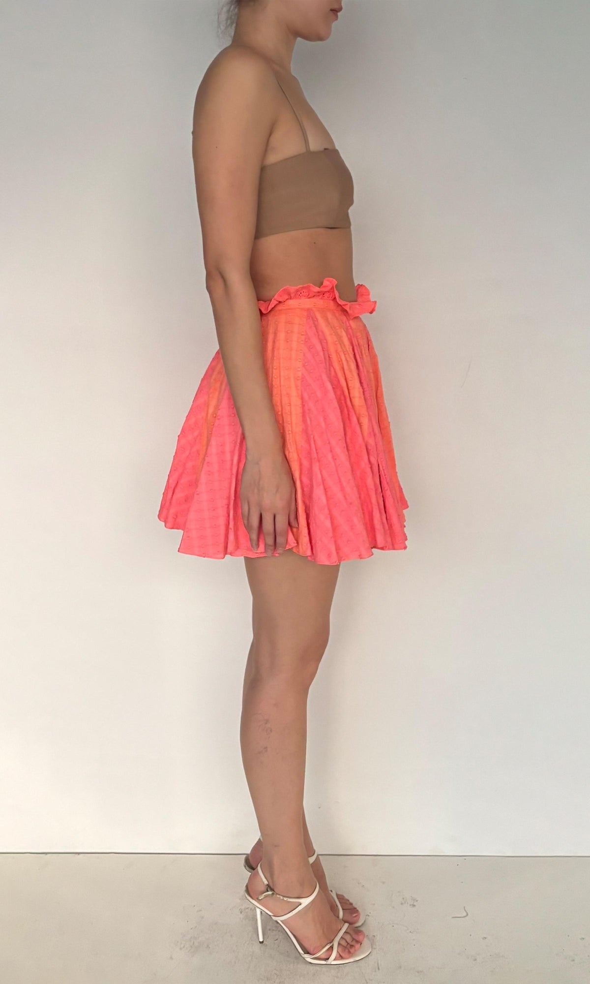 Hemant And Nandita | Dayo Cotton Dobby Short Skirt | Neon Orange
