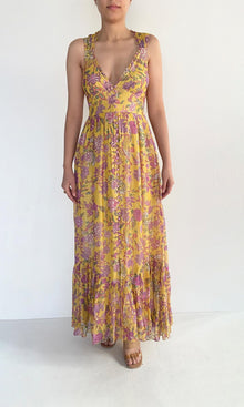 Hemant And Nandita | Dhea Viscose Crinkle Chiffon Long Dress | Yellow