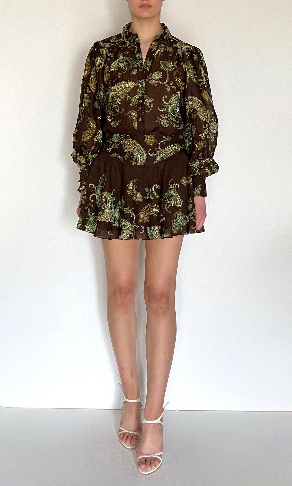 Hemant And Nandita | Dira Viscose Organza Linen Boho Shirt | Dark Brown