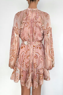 Ruffle Mini Dress With Tie Up Belt | Pink/White