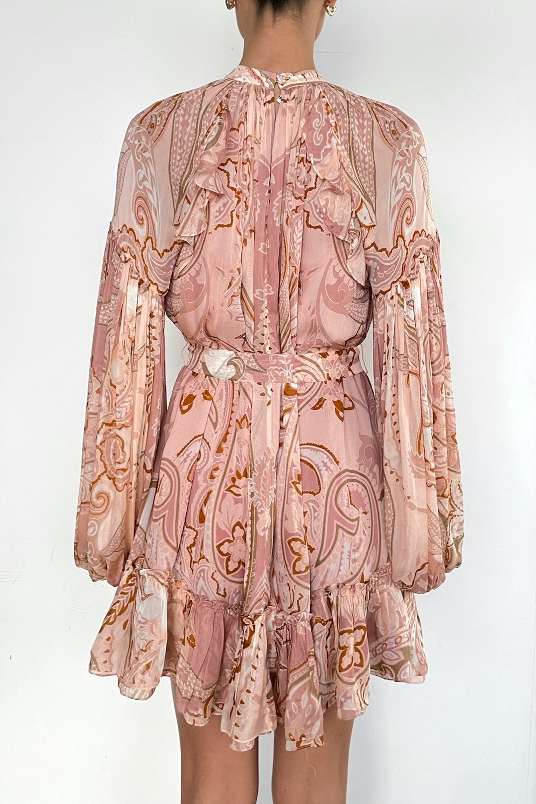 Ruffle Mini Dress With Tie Up Belt | Pink/White