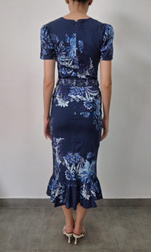 Hemant And Nandita | Inv Cotton Lilen Long Dress | Blue Multi