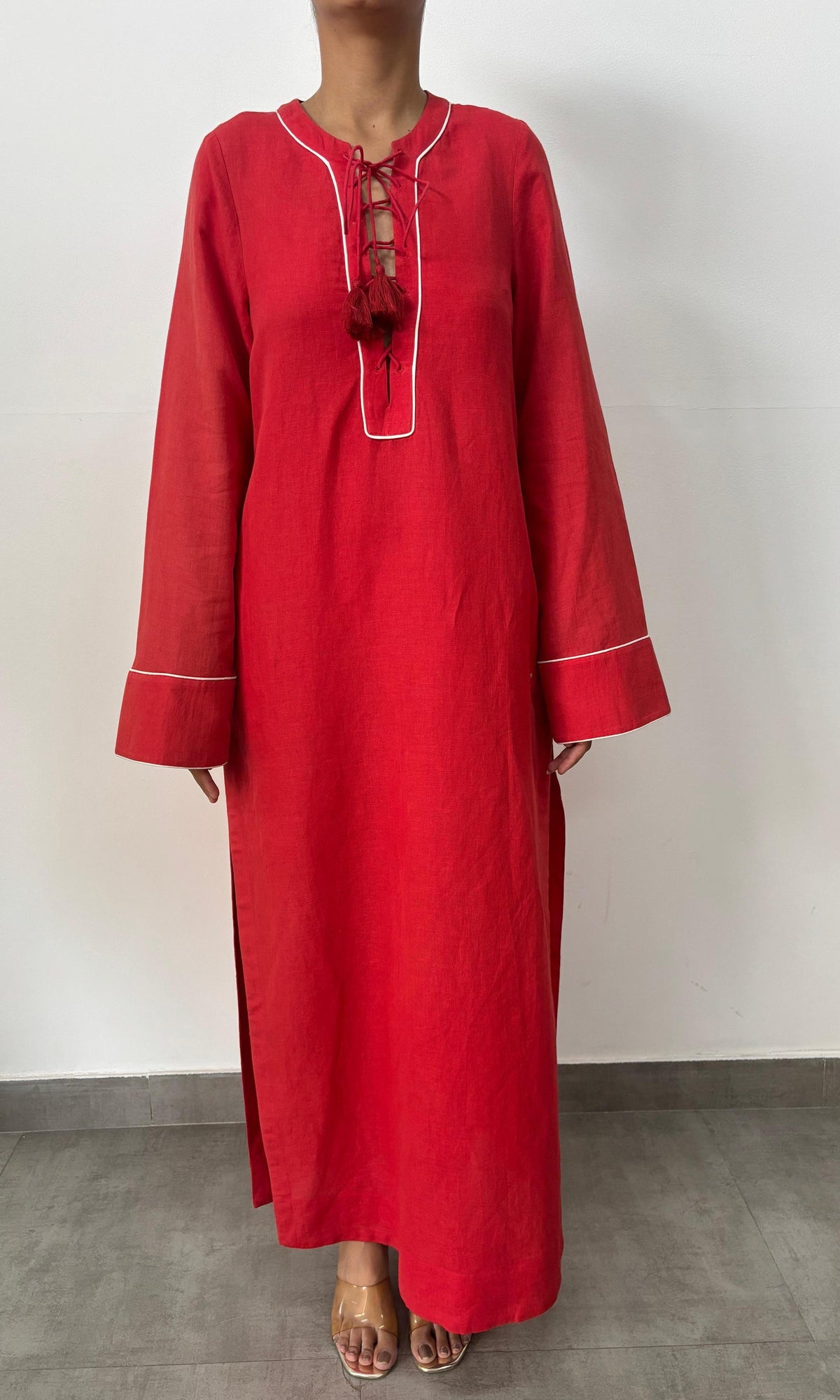 Hemant And Nandita | Inv Cotton Lilen Long Kaftan | Red