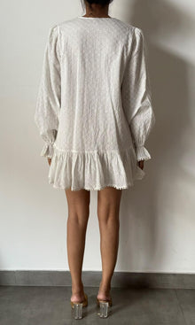 Hemant And Nandita | Inv Cotton Chiffly V - Neck Short Dress | White