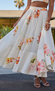Hemant And Nandita | Inv Viscose Organza Linen Midi Skirt | Ivory Floral