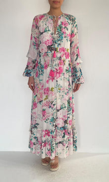 Hemant And Nandita | Jolie Viscose Crepe Long Dress | White Multi